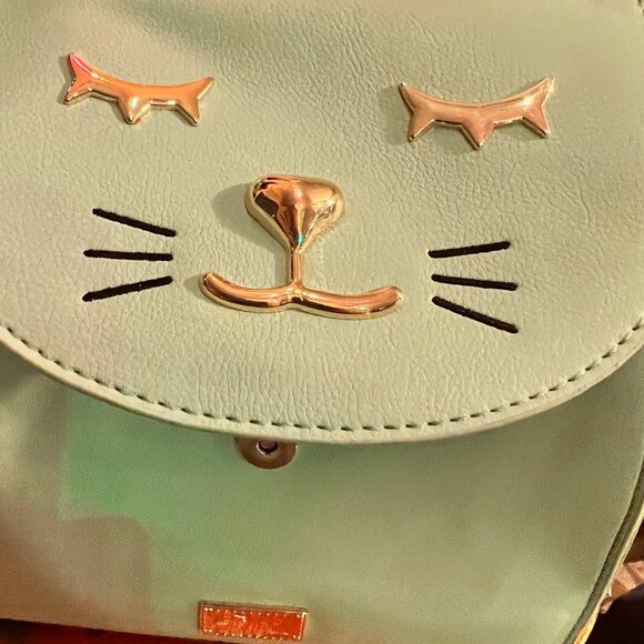 Betsey Johnson new Cat Backpack, Mint Green, Striped interior lining, straps main image 5